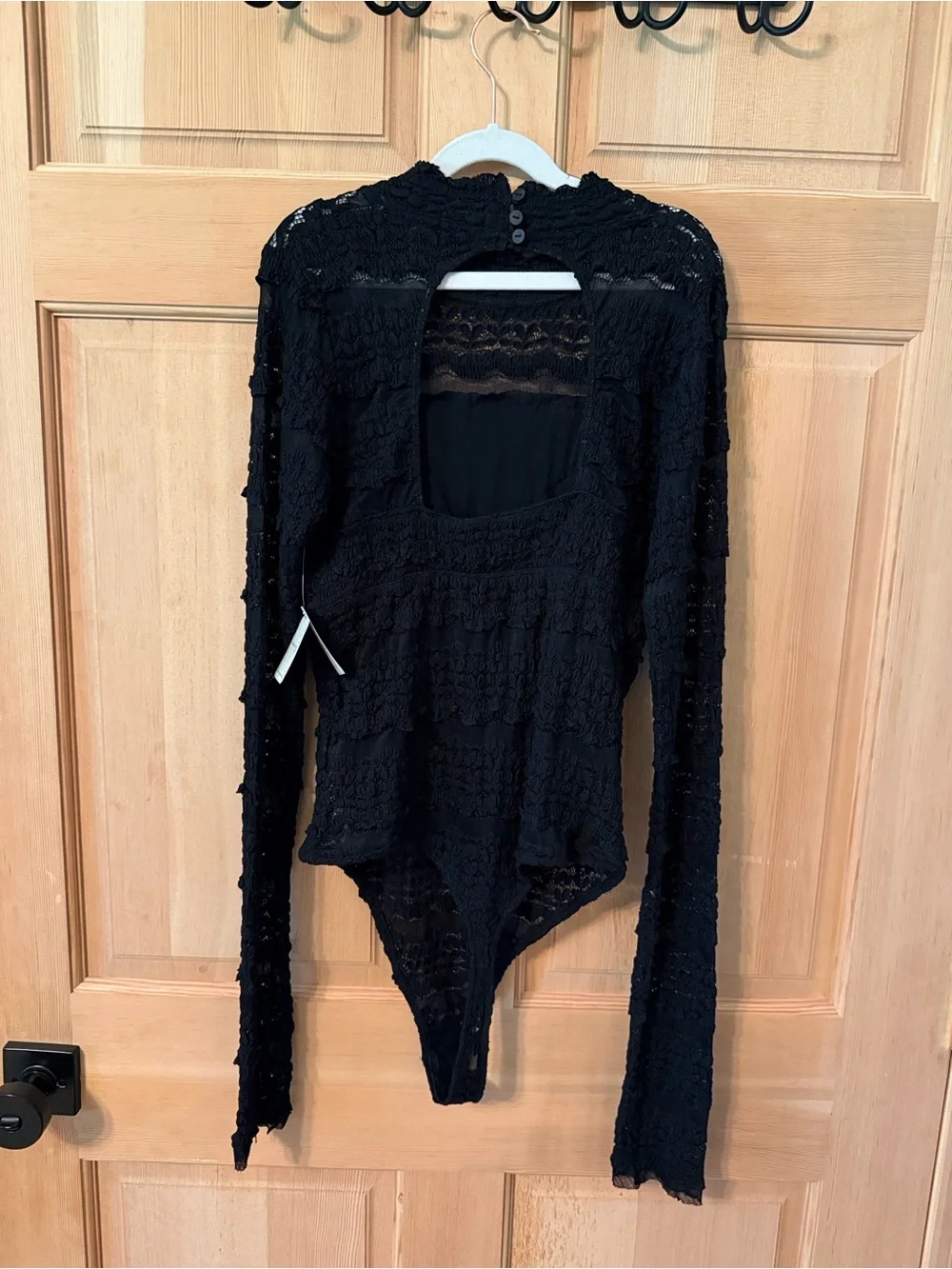 Free People x Intimately FP Angelina Lace Bodysuit in Black Large NWT